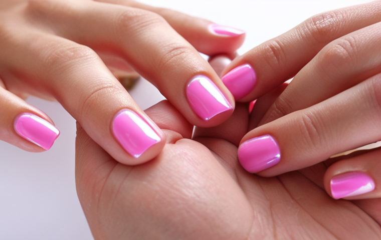 **Image Prompt:** Close-up of hands applying a glossy top coat to freshly painted nails, bright pastel pink polish, reflecting light, focus on the shine.
